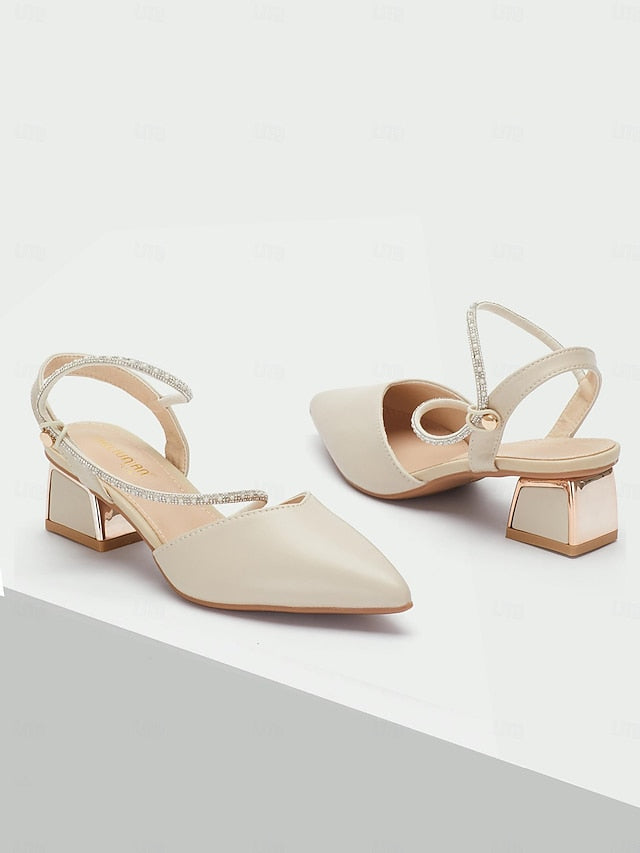 Toe Elegant Pointed with Women's Heels Slingback Rhinestone