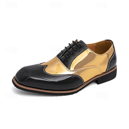 Men's and Leather Black Patent Gold Oxford with Shoes
