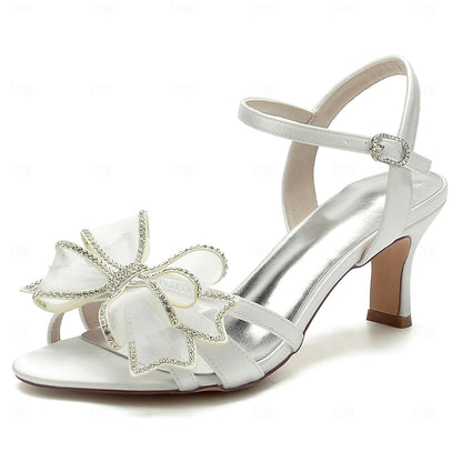 Rhinestone Detail with Kitten Luxury Bow Sandals – Bridal Heel
