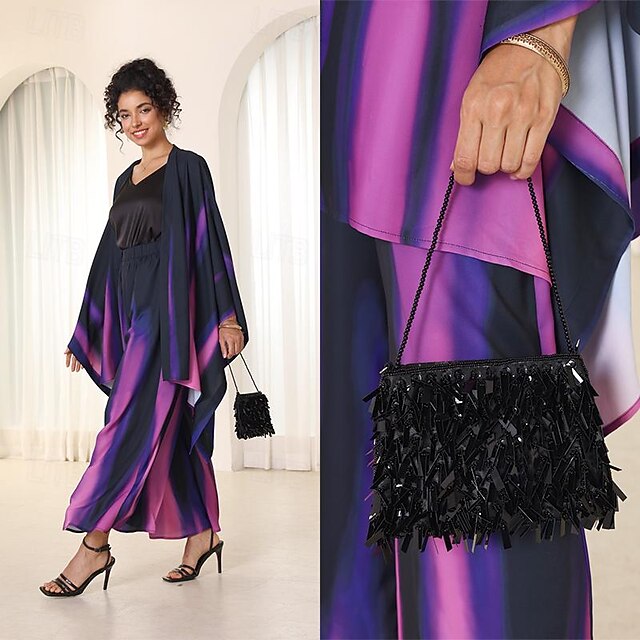 Fringe Crystal and Luxurious with Black Sparkling Clutch Evening