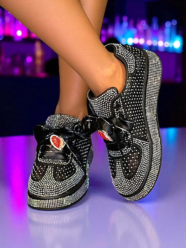 with White Sneakers Laces Ribbon Women's Rhinestone Satin