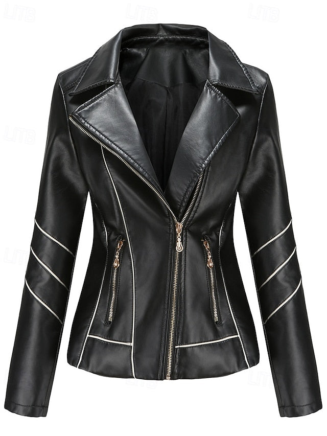Zipper Leather Faux Women's Jacket Pocket Comfortable