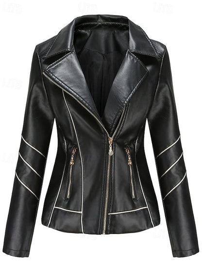 Zipper Leather Faux Women's Jacket Pocket Comfortable