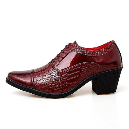 Patent Pattern Faux Black Oxford Leather Men's Crocodile
