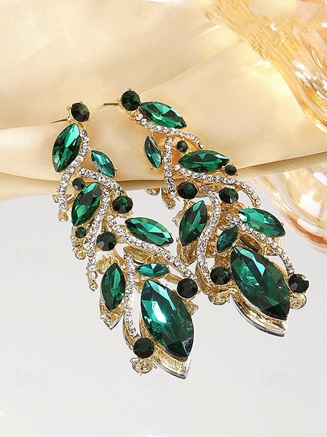 Gold Elegant Women's Leaf - Crystal Earrings Design