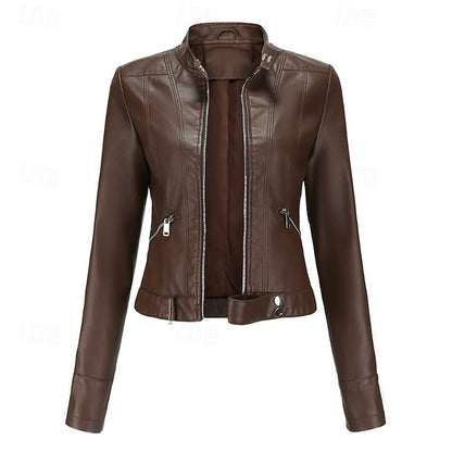 Zipper Women's Pocket Faux Comfortable Leather Jacket