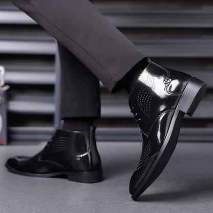 Ankle Leather Men's Brogue Glossy Wingtip Burgundy Faux