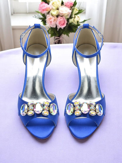 and Women's with Black Toe Heels Ankle Open Strap Satin