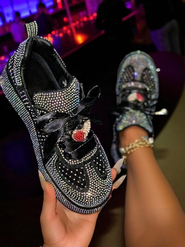 with White Sneakers Laces Ribbon Women's Rhinestone Satin