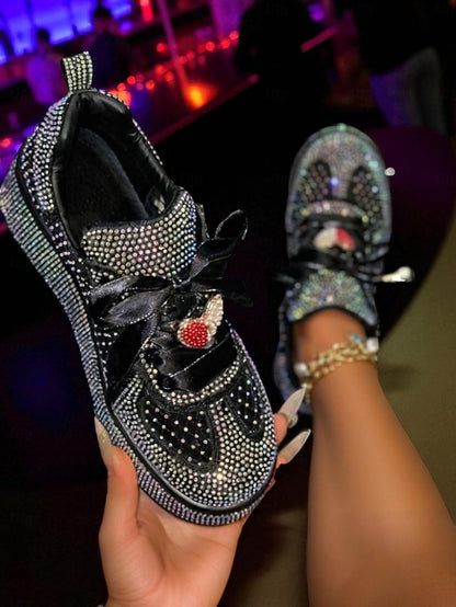 with White Sneakers Laces Ribbon Women's Rhinestone Satin