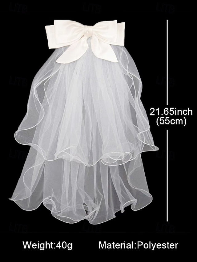 Bridal Tulle Ivory Ribbon Satin Elegant - and Soft with Veil