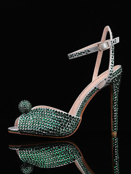 with Heel Embellished Stiletto Sandals Women's Rhinestone