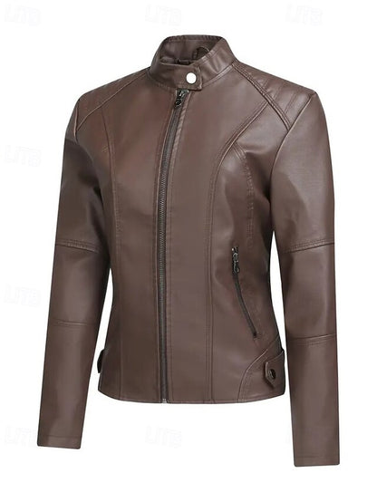 Comfortable Leather Pocket Faux Zipper Women's Jacket