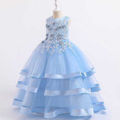 Sleeveless Party Kids Dress Girls' Colored Wedding Solid