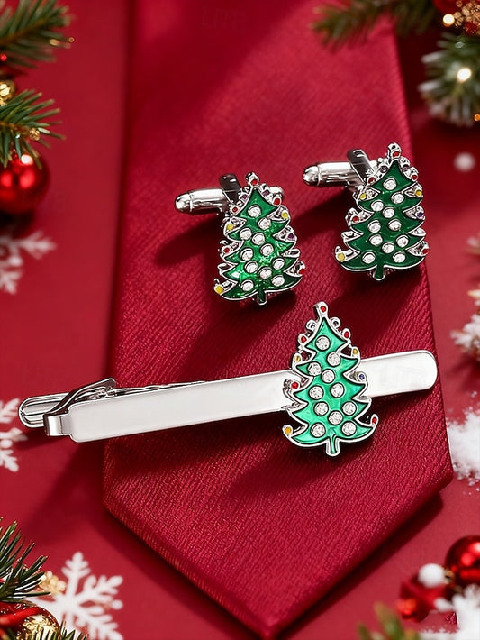 Tie Men's Set Cufflinks - Tree and Festive Clip Christmas