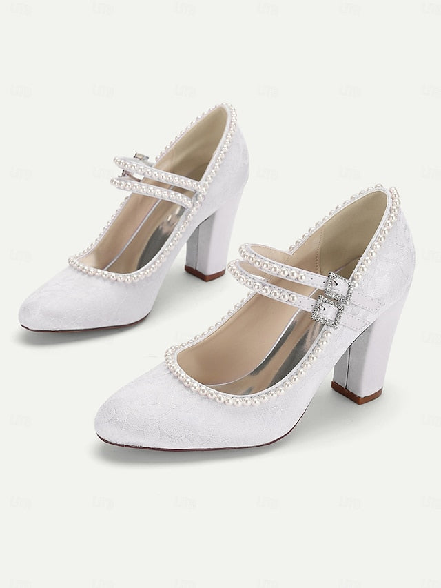 Mary Purple Women's Pearl - Lace Jane Embellished Heels