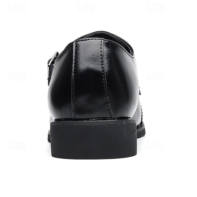 Men's Monk with Strap Brown Double Shoes Faux Leather