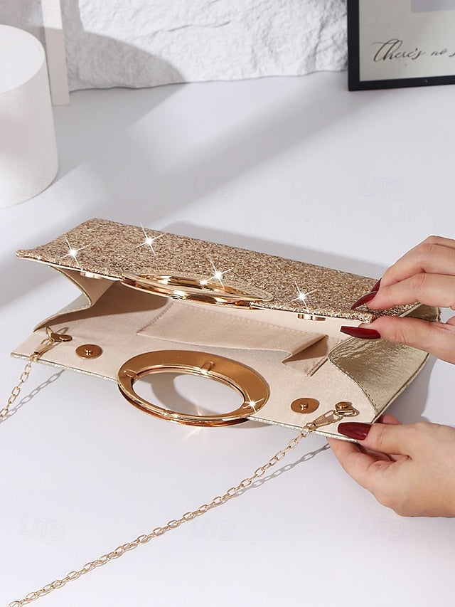with Bag Gold Evening Clutch Women's Silver Glitter