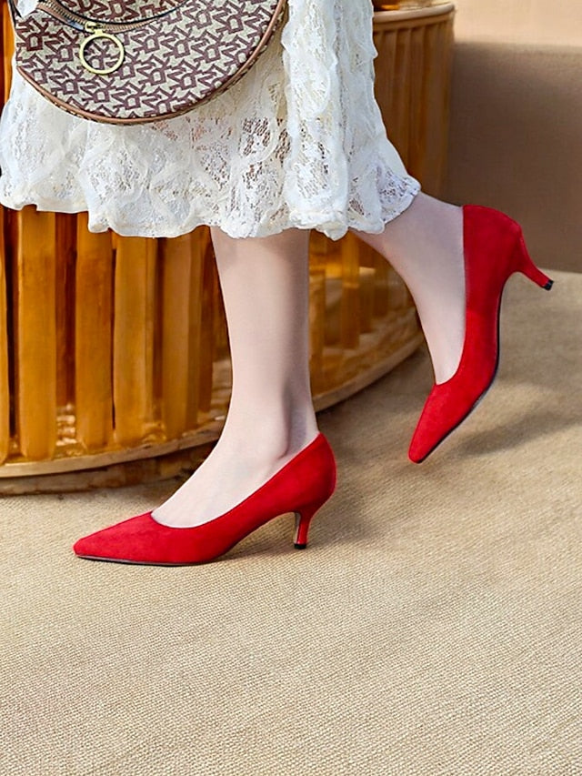 Pumps Women's Green Suede with Pointed-Toe Kitten Emerald