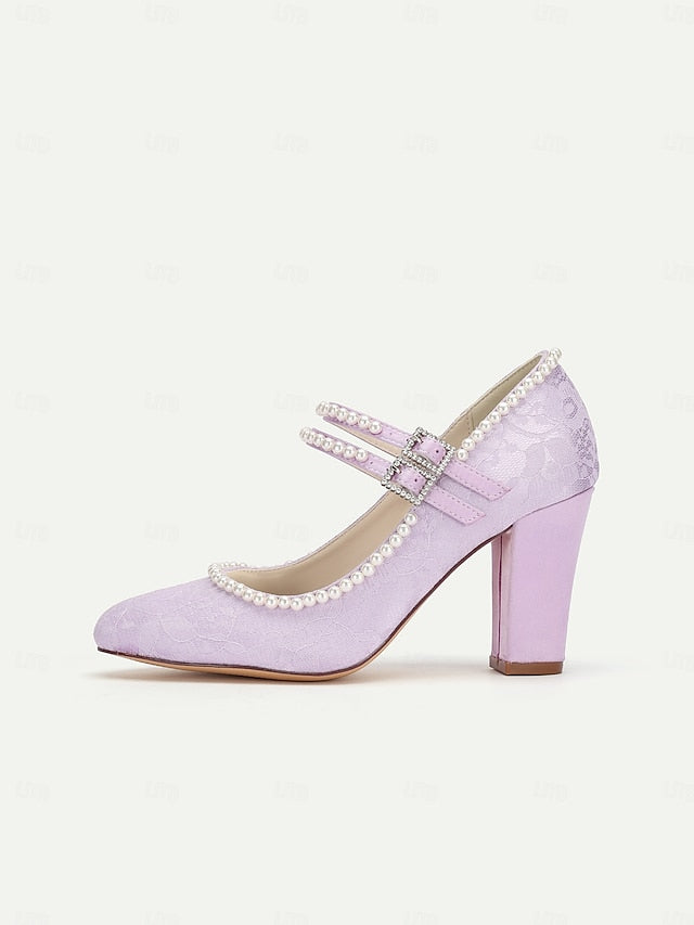Mary Purple Women's Pearl - Lace Jane Embellished Heels