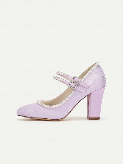 Mary Purple Women's Pearl - Lace Jane Embellished Heels