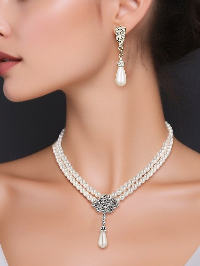 Set Double-Layer Elegant – Necklace Pearl Bridal Jewelry