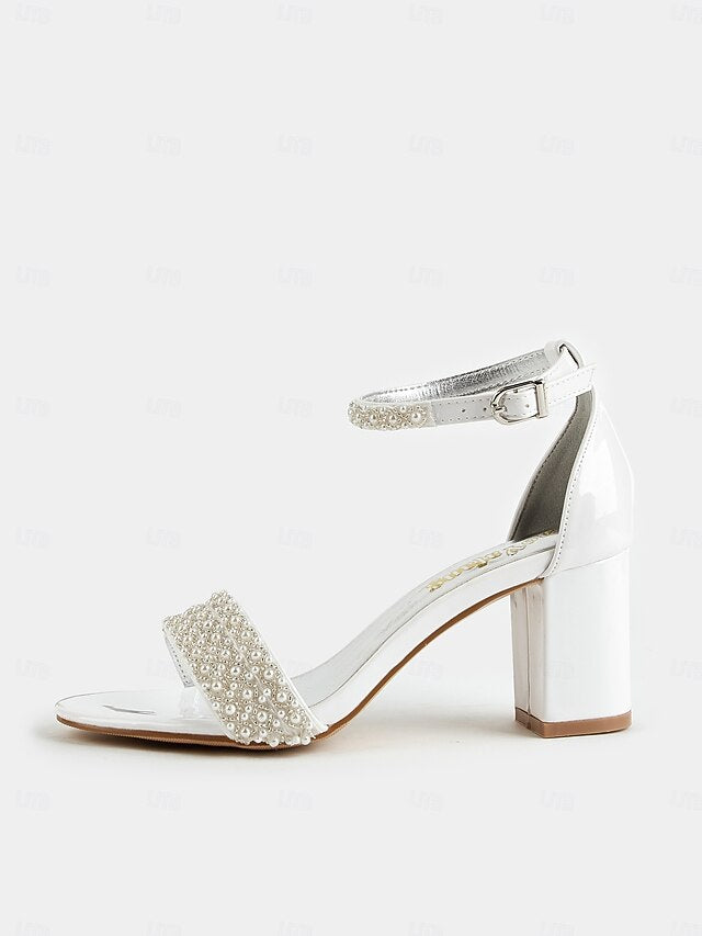 Ankle Strap Pearl-Embellished Heels Ivory Open-Toe for with