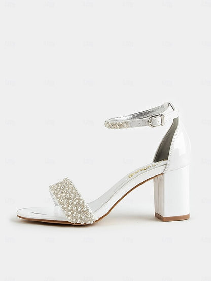 Ankle Strap Pearl-Embellished Heels Ivory Open-Toe for with