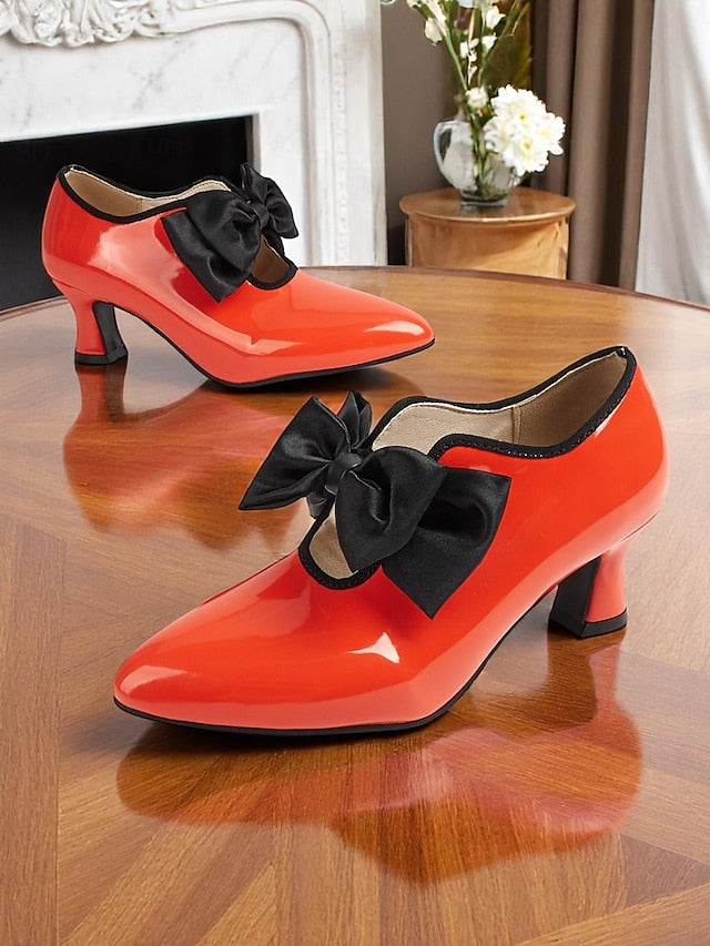 Leather Shoes Heel Red Patent Women's Low Vintage 1920s –