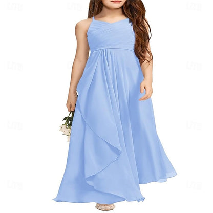 Girls Flower Bridesmaid Girl A-Line Junior Flowy Dress Halter