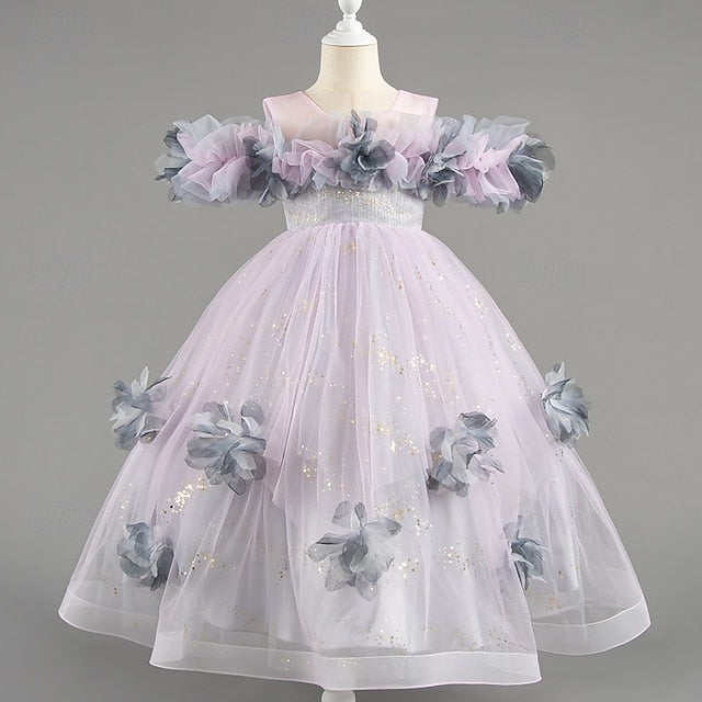 Wedding Flower Short Sleeve Girls' Party Special Kids Dress