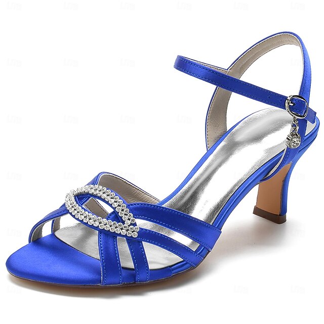 Rhinestone Blue Women's Dark Heels Strappy Satin with