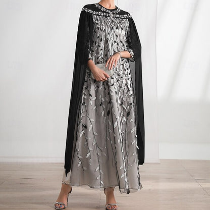 Cape A-Line of Mother Bride Dress Crew Elegant Neck the