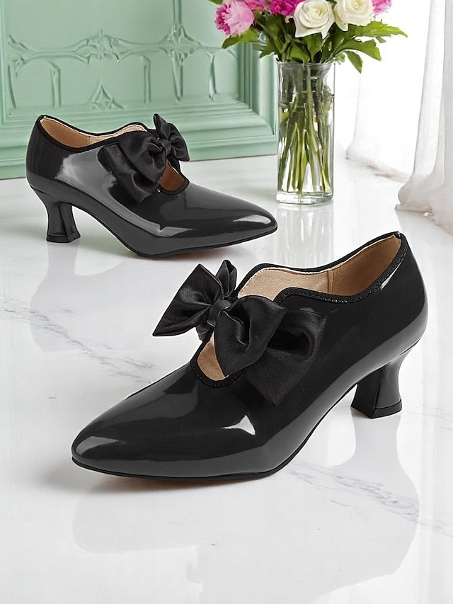 Leather Shoes Heel Red Patent Women's Low Vintage 1920s –