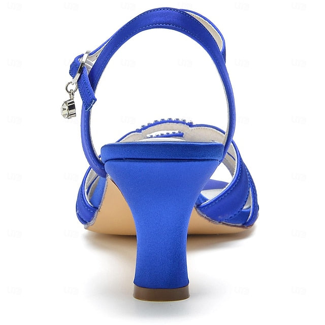 Strappy Heels with Satin Dark Women's Rhinestone Blue