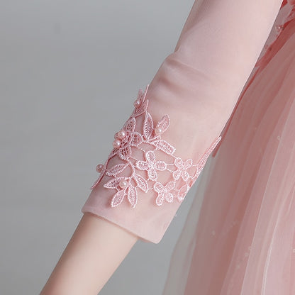 Floral Sleeve Girl Girls' Dress Long Flower Kids