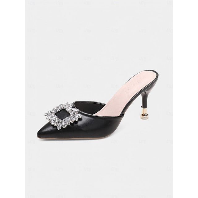 Light Pointed Crystal Mules Buckle with Blue Toe Women's