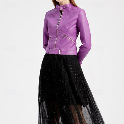 Zipper Women's Pocket Faux Comfortable Leather Jacket