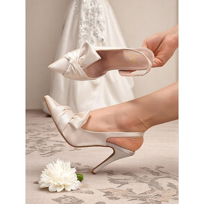 with Pink Satin Heels - Slingback Bow Oversized Women's