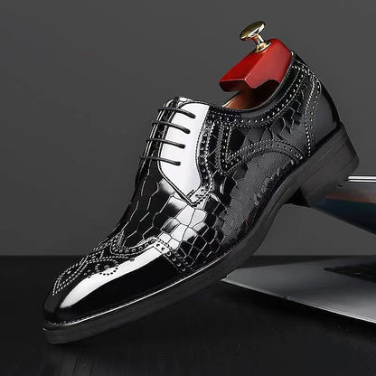 Burgundy Oxford Patent Shoes Brogue Men's with Leather