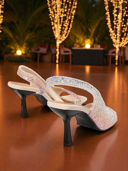 Glitter Slingback Women's - Stiletto Square Toe Sandals