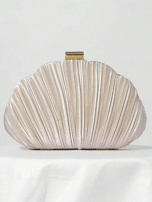 Purse Pleated Shell Evening Satin Clutch Women's