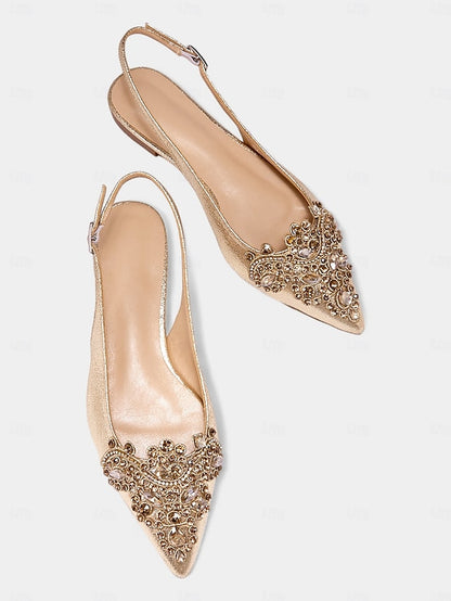 Embellished with Toe Gold Flats Women's Pointed Slingback