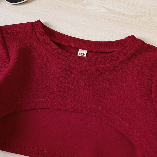 Pieces Kids 2 Set Girls' Dress Block Color Long Suits