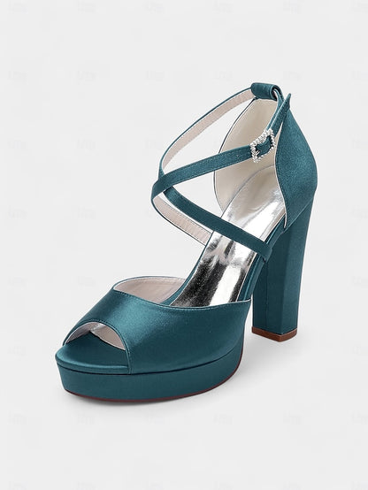 Platform Toe Sandals with Peep Women's and Satin High Heel