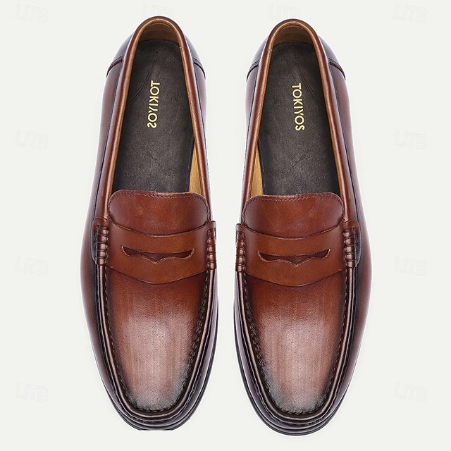 Men's Shoes Loafers Leather with Slip-On Penny Brown