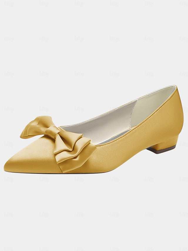 Pointed - Bow Flats Women's Elegant Satin Green Toe