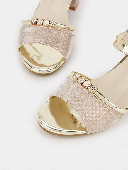 Women Rhinestone-Embellished Block Sandals – for Gold Heel