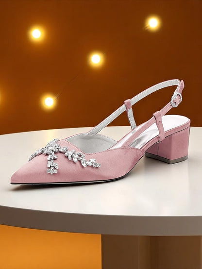 Satin Slingback Black Heels Women's