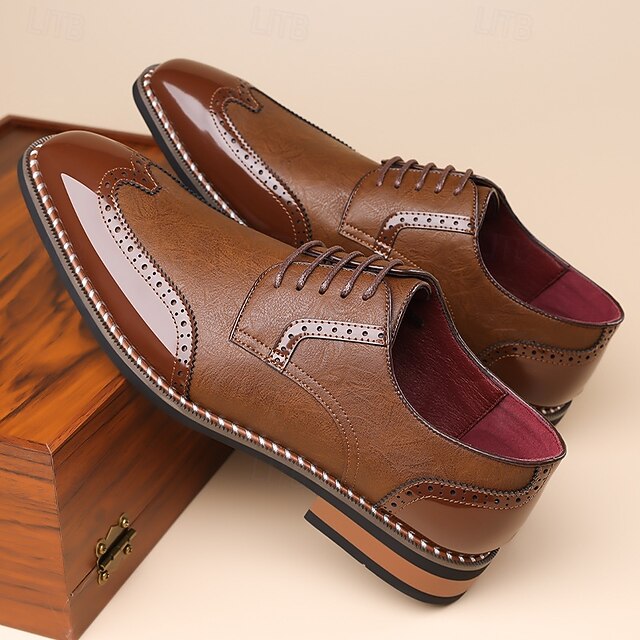 Burgundy Oxford Leather Faux Wingtip and Shoes White Men's